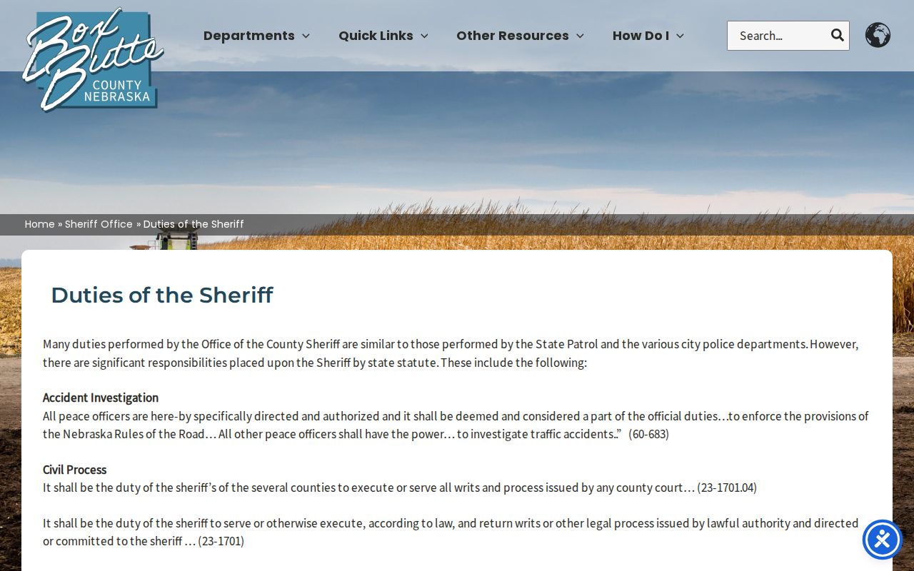 Box Butte County arrest search sheriff duties page