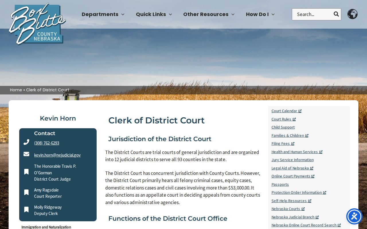 Box Butte County criminal court case Clerk of District Court page
