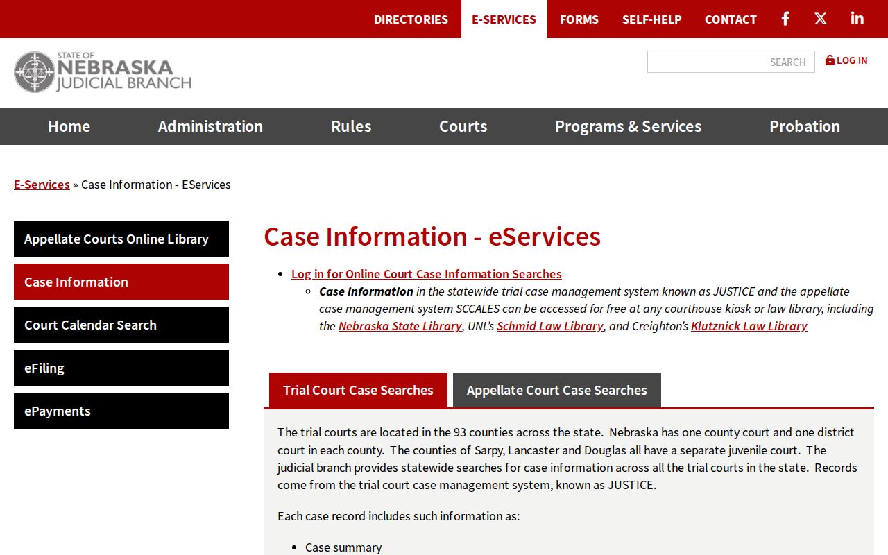 Box Butte County court case lookup through Nebraska JUSTICE eServices