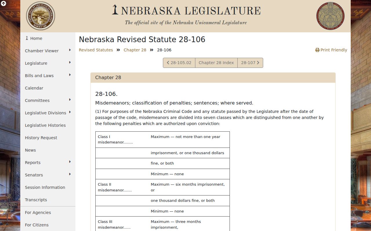 Hemingford criminal history Nebraska misdemeanor classifications