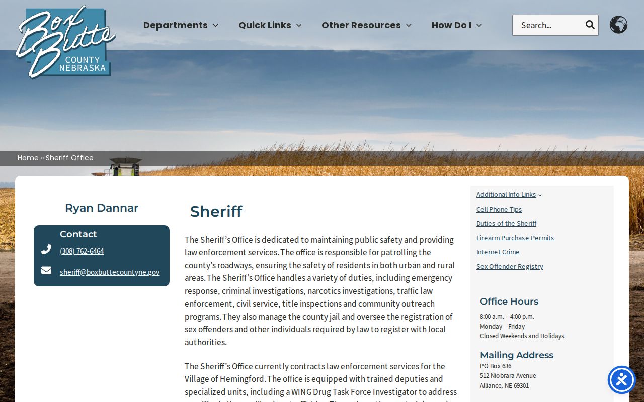 Hemingford criminal records sheriff contract page
